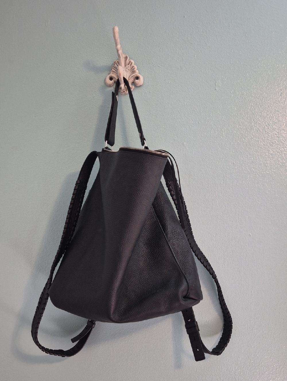 All Saints Black Leather Backpack Purse Tote Shoulder Bag - Picture 4 of 6